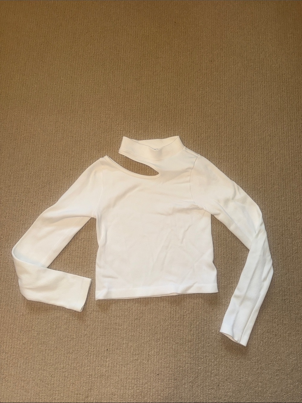 Kendall & Kylie White Asymmetric Cutout Mock Neck Long Sleeve Top